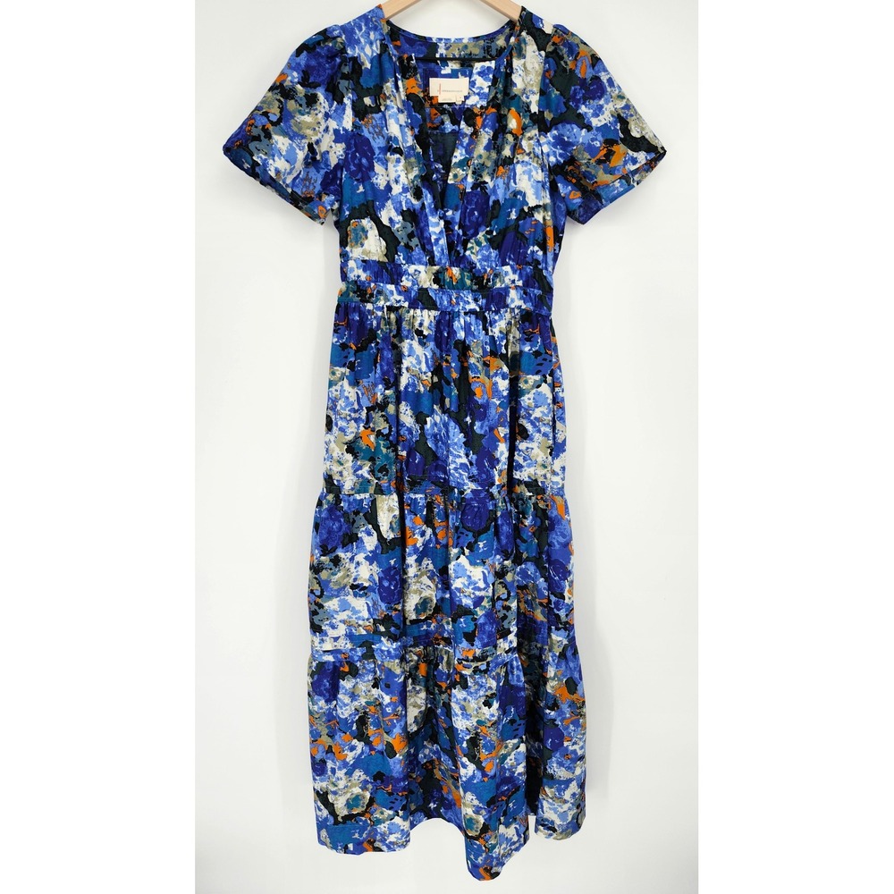 Anthropologie Womens Somerset Maxi Dress Size S Blue Watercolor Coastal Cottage
